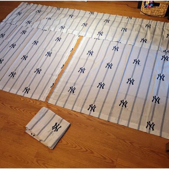 NEW YORK YANKEES Curtain Set 4 Panels 2 Valance VTG 1996 Decorative MLB RARE - Picture 2 of 16